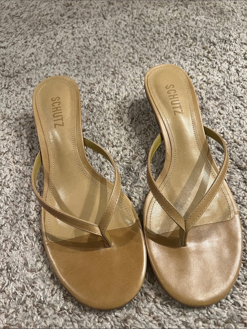 SCHUTZ Tan Leather Thong Slide Sandals